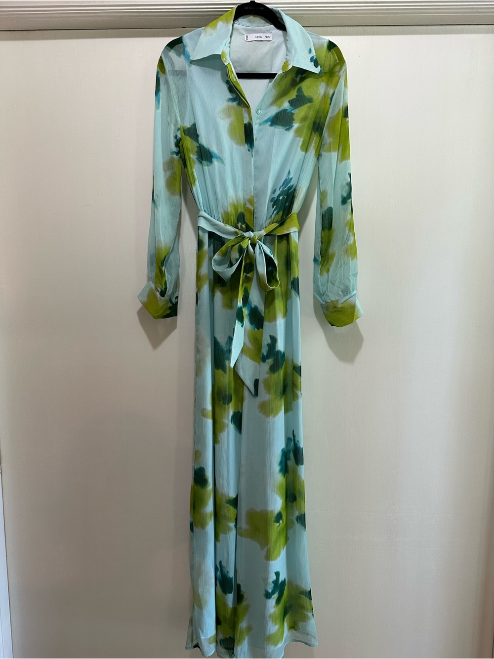 Mango Aqua and Green Floral Tie-Waist Maxi Dress - Picture 2 of 5